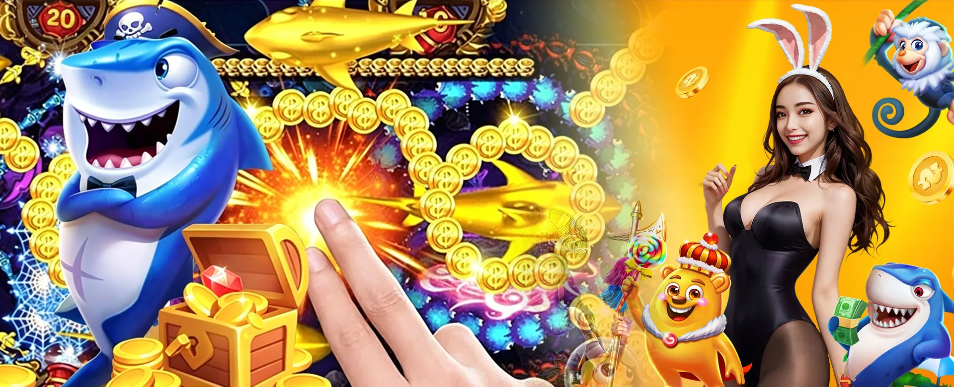 68jili About Us Hero Image, showcasing a vibrant online casino lobby